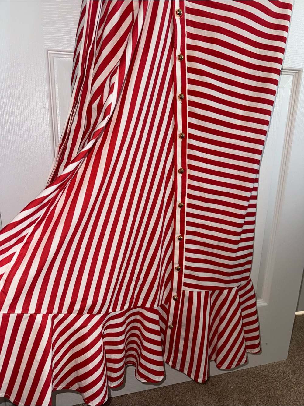 Striped Red and White Sleeveless Wrap Dress - Picture 3 of 5